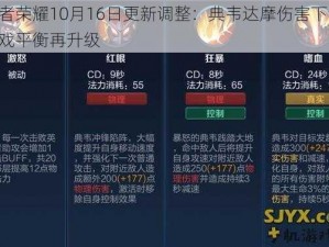 王者荣耀10月16日更新调整：典韦达摩伤害下调，游戏平衡再升级