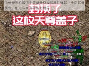 热血传奇手机版道士装备天尊戒指属性详解：全面解析戒指属性，助力玩家驰骋传奇世界