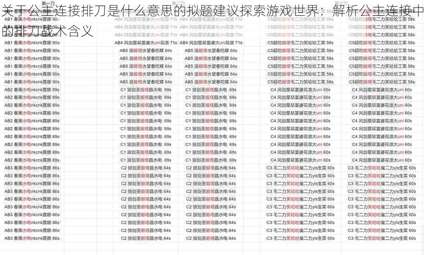 关于公主连接排刀是什么意思的拟题建议探索游戏世界：解析公主连接中的排刀战术含义