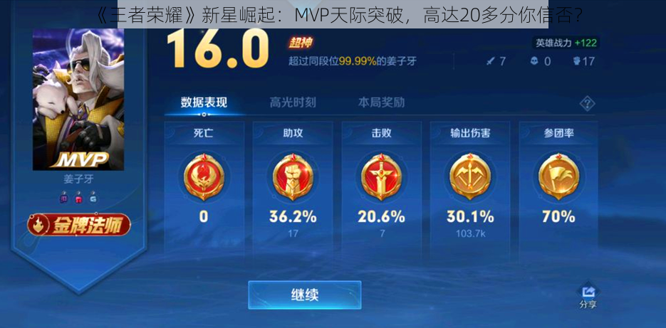 《王者荣耀》新星崛起：MVP天际突破，高达20多分你信否？