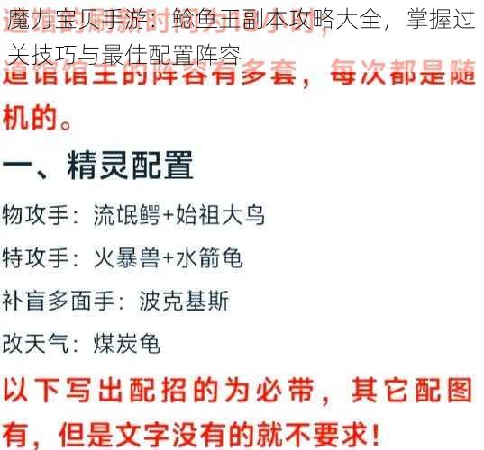 魔力宝贝手游：鲶鱼王副本攻略大全，掌握过关技巧与最佳配置阵容