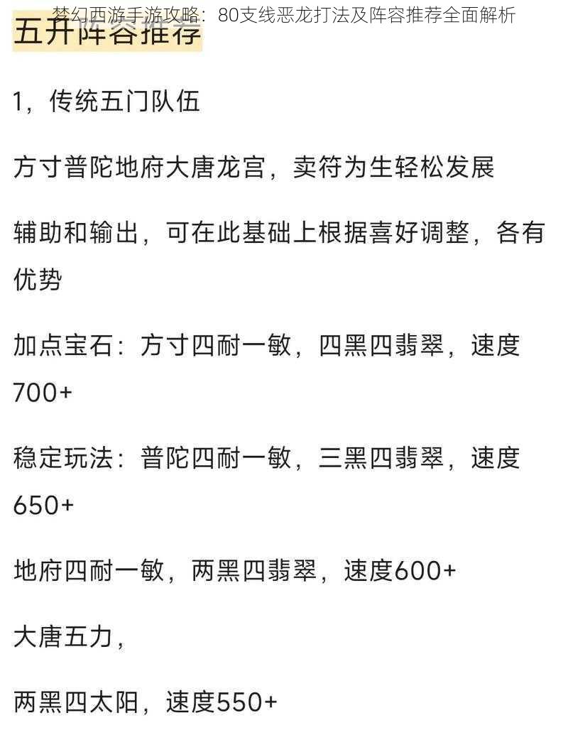 梦幻西游手游攻略：80支线恶龙打法及阵容推荐全面解析