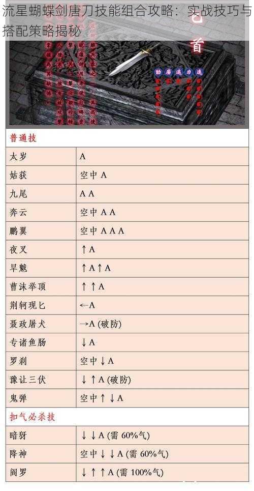 流星蝴蝶剑唐刀技能组合攻略：实战技巧与搭配策略揭秘