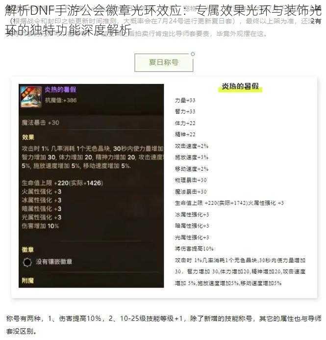 解析DNF手游公会徽章光环效应：专属效果光环与装饰光环的独特功能深度解析