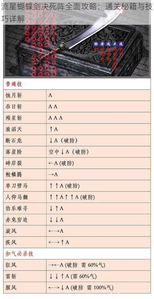 流星蝴蝶剑决死阵全面攻略：通关秘籍与技巧详解