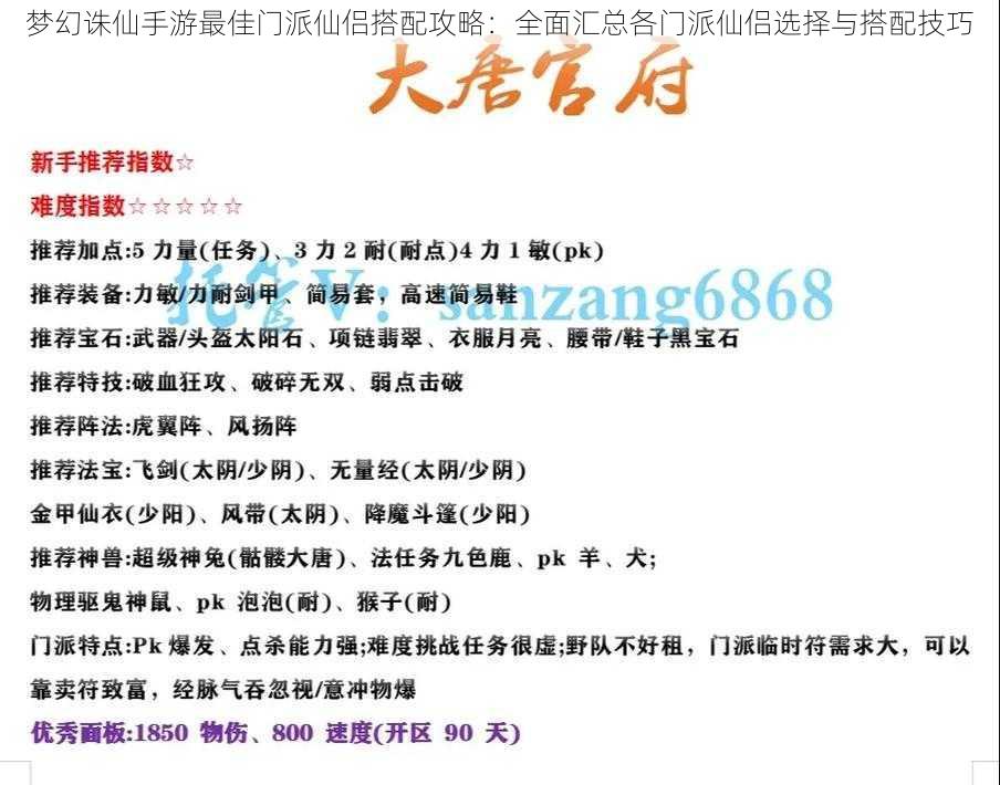 梦幻诛仙手游最佳门派仙侣搭配攻略：全面汇总各门派仙侣选择与搭配技巧