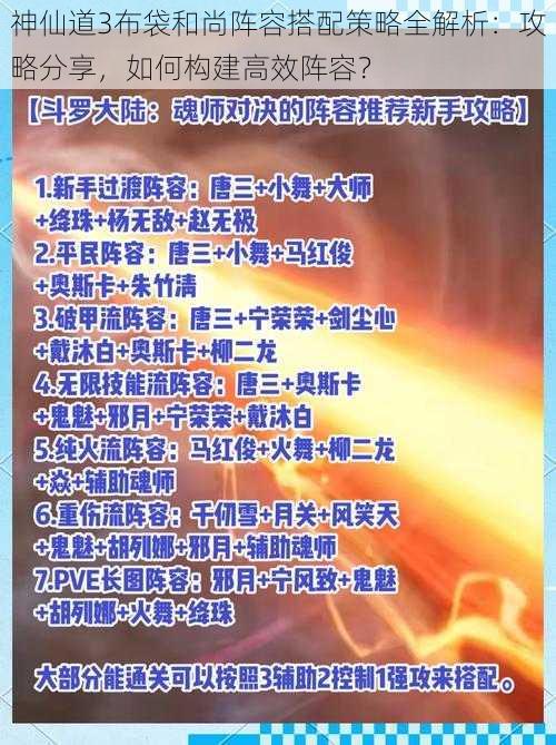 神仙道3布袋和尚阵容搭配策略全解析：攻略分享，如何构建高效阵容？